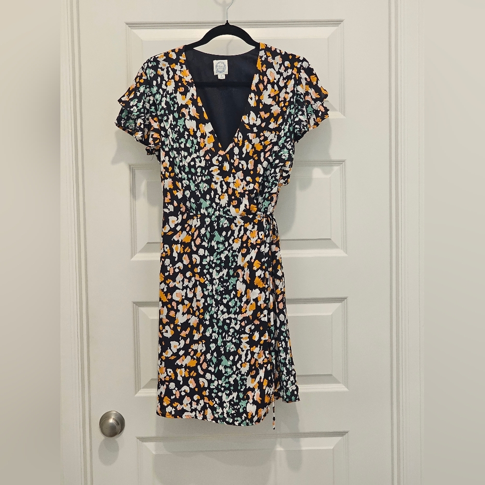 Blue Rain Short Sleeve Wrap Dress, EUC, Size Large